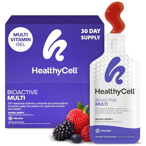 Healthycell Bioactive Daily Liquid Multivitamin for Men & Women  20+ Essential Vitamins, Minerals & Antioxidants for Brain, Heart, Immunity, Energy, Skin & Hair Support - 30 Gel Packs