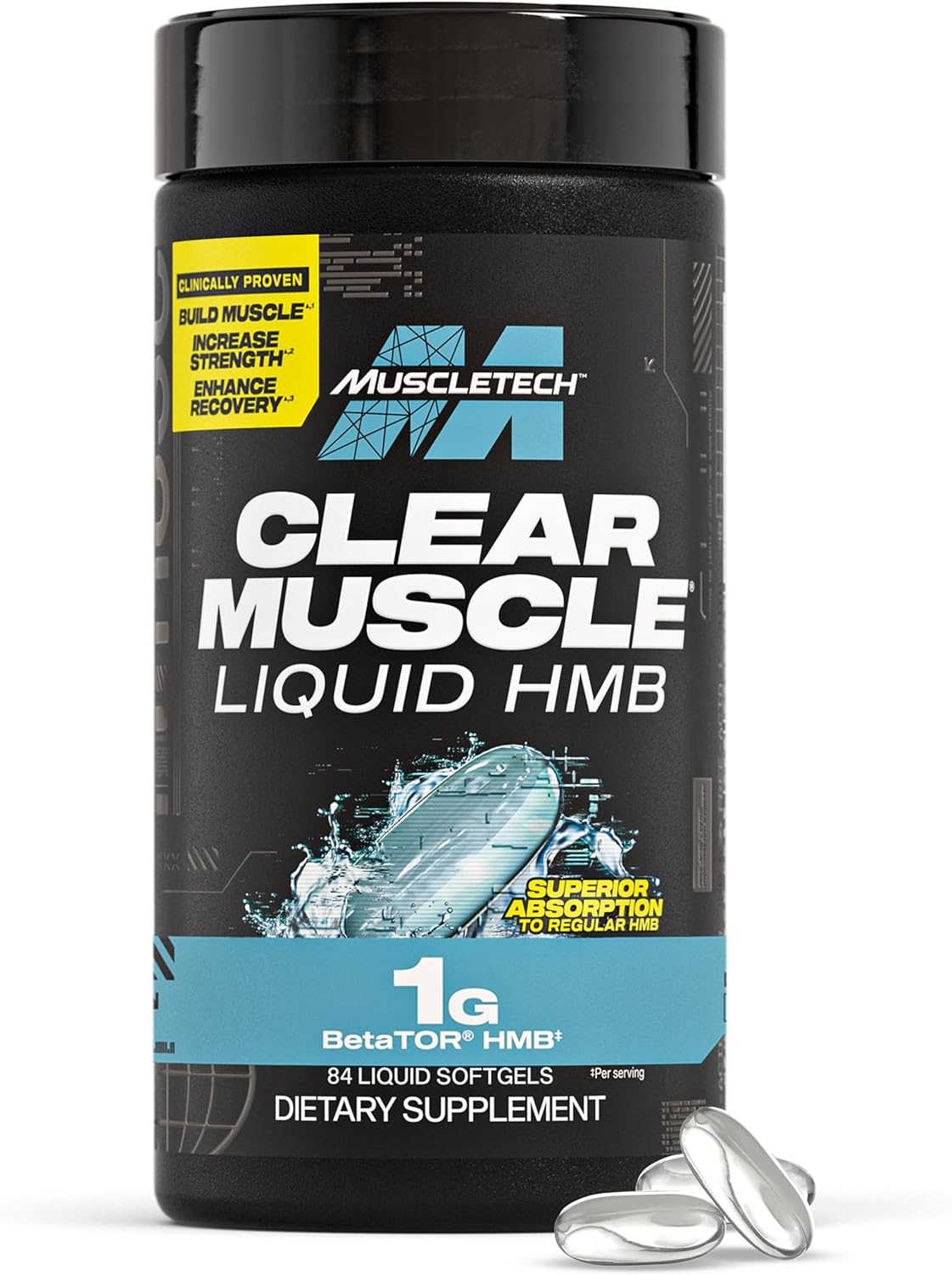 Muscletech HMB Supplements 1000mg, Clear Muscle (84 Liquid Softgels) - Highest Grade HMB for Lean Muscle & Recovery, HMB Free Acid Muscle Supplement, Help Decrease Muscle Breakdown, Packaging May Vary