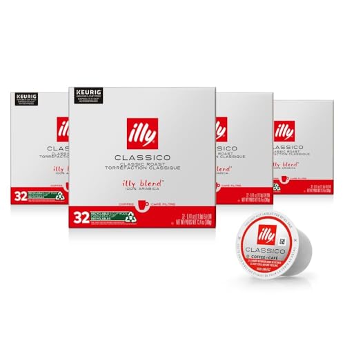 Illy Coffee K Cups - Pods For Keurig Machines  Classico Roast - Caramel, Orange Blossom & Jasmine - Mild, Flavorful & Balanced Flavor - No Preservatives  32 Count, 4 Pack