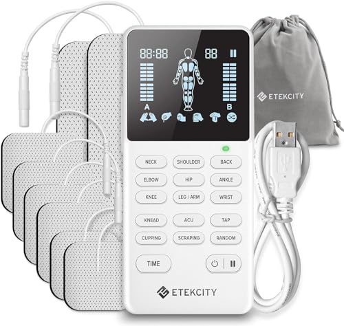 Etekcity 4-Channel Rechargeable TENS Unit  Muscle Stimulator for Drug-Free Pain Relief, After-Exercise Relaxation, Physical Therapy, 8 Electrode Pads, Back, Neck, Shoulder, Sciatica, Period Cramps