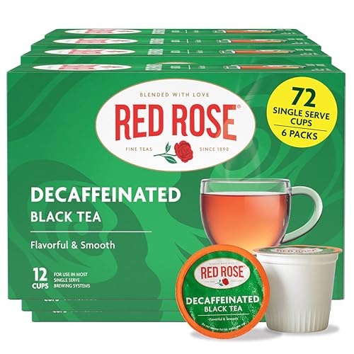 Red Rose Teas Black Teas, 72 Single Serve Cups K-Cup Pods for Keurig Coffee Maker, Naturally Decaffeinated
