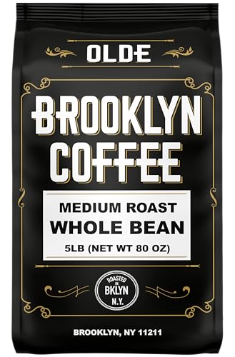 BROOKLYN COFFEE Whole Bean, Classic Medium Roast (5lb) Balanced, Smooth, Mellow - Fresh Bulk Coffee Beans Roasted Weekly in NYC