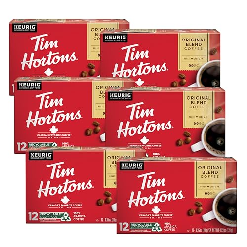 Tim Hortons Original Blend, Medium Roast, Single-Serve K-Cup Pods Compatible with Keurig Brewers, 72ct K-Cups, 12 Count (Pack of 6)