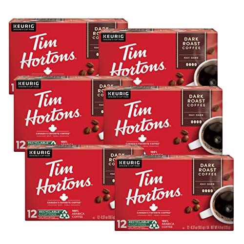 Tim Hortons Dark Roast Coffee, Single-Serve K-Cup Pods Compatible with Keurig Brewers, 72ct K-Cups,Red 12 Count (Pack of 6)