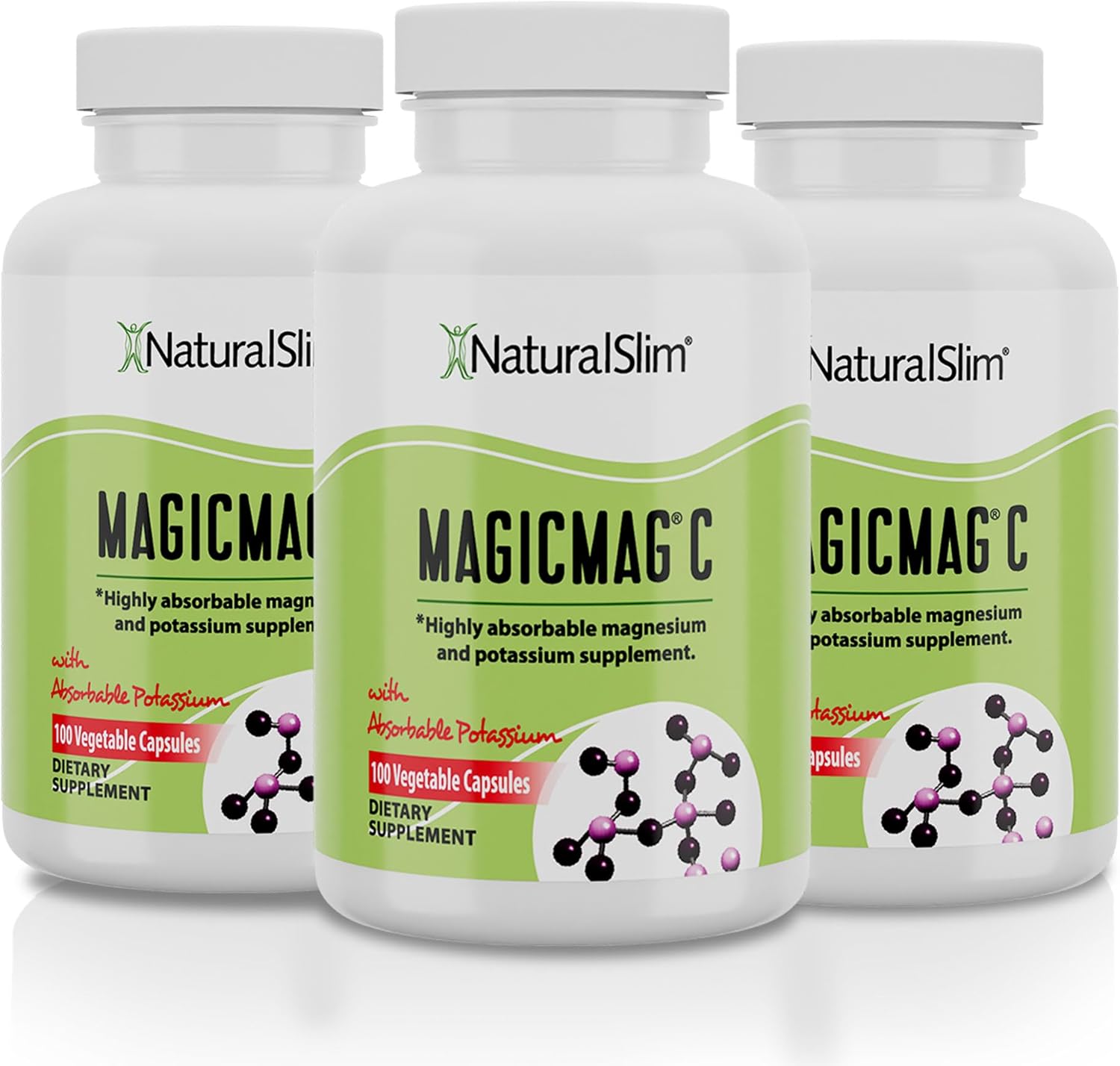 MagicMag C by NaturalSlim, Magnesium Citrate with Potassium for Muscle Relaxation, Sleep Quality, Nerve Function & Electrolyte Support, Daily Magnesium Supplement for Men and Women, 100 Capsules 3pk