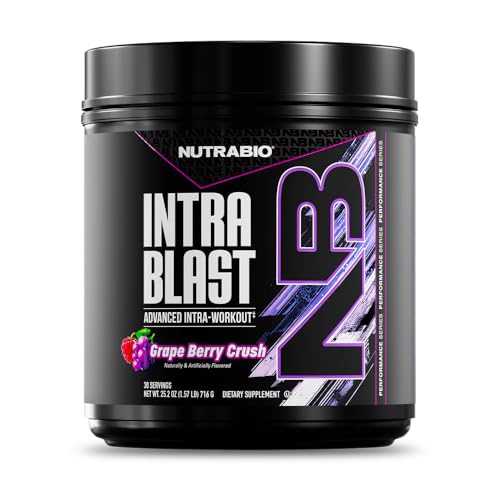 NutraBio Intra Blast Bcaa Powder Amino Acid Supplement, Electrolyte & Hydration Blend, Intra, Pre Workout & Muscle Recovery, 20g Eaa Amino Acids Powder, 5g Glutamine- Grape Berry Crush, 30 Serving