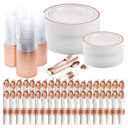Prestee Rose Gold Disposable Dinnerware Sets