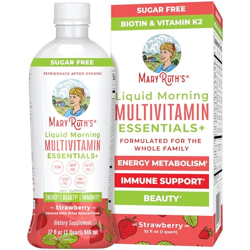 MaryRuth Organics Liquid Morning Multivitamin Essentials+ | Vitamin A C D E B6 B12 Biotin Zinc | Men's & Women's | Immune Support | Beauty | Sugar Free | Vitamins for Ages 1+ | Vegan | 32 Fl Oz