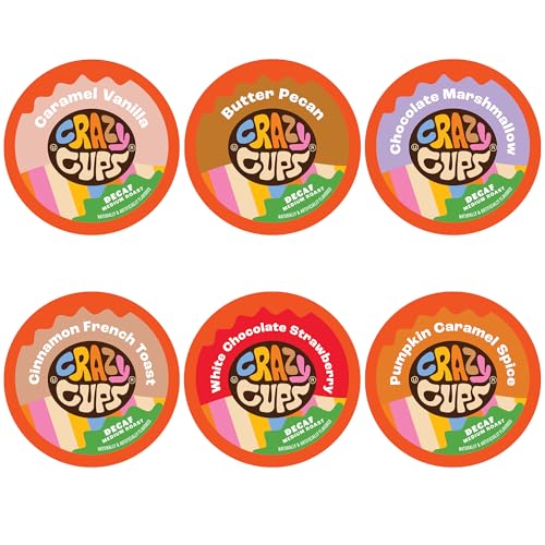 Crazy Cups Decaf Variety Pack, Hot Or Iced Coffee Pods Variety With Decaf Flavored Coffee Pods For Keurig K Cups Machines, 72 Count