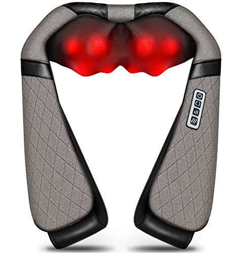 Blue Elf Shiatsu Electric Neck Back Massager Pillow 3D Kneading with Heat for Shoulder, Lower Back, Foot, Leg Muscles Pain Relief Relax in Car Office and Home (Gray)