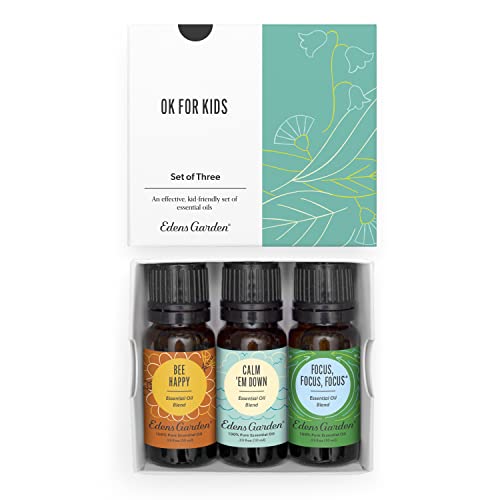 Edens Garden OK For Kids Essential Oil 3 Set  100% Pure Therapeutic Grade, Undiluted Aromatherapy Scents For Slime Making, Diffusers & Humidifiers  No Fragrance Oils, Gentle & Natural, 10 ml/ 3 Pack
