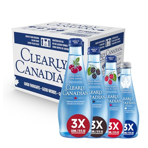 Clearly Canadian Sparkling Flavored Water, 11 oz Glass Bottles  Variety of Refreshing Flavors, Premium Carbonated Beverage, Available in 12-Pack and 24-Pack Options (12 Pack, Sparkling Variety)