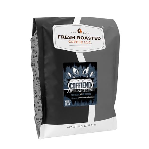 Fresh Roasted Coffee, Coffiend, 5 lb (80 oz), Med-Dark Roast, Kosher, Whole Bean