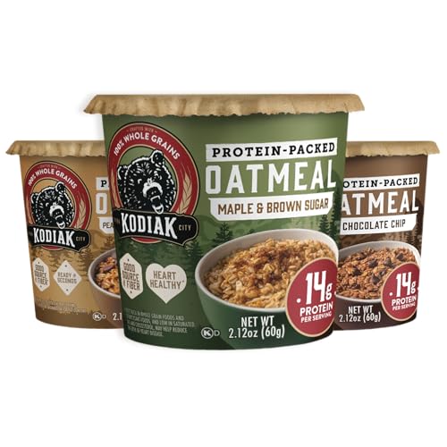 Kodiak Cakes Instant Oatmeal Cup Variety Pack: Peanut Butter Chocolate Chip, Maple & Brown Sugar, & Chocolate Chip