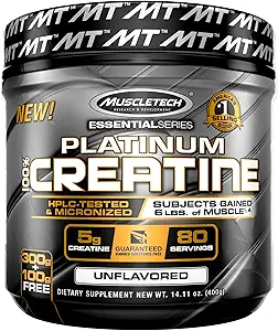 Creatine Monohydrate Powder | MuscleTech Platinum | Pure Micronized | Muscle Recovery + Builder for Men & Women | Workout Supplements | Unflavored (80 Servings)