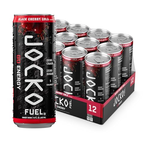 Jocko GO Energy Drink - Keto, Vitamin B12, Vitamin B6, Electrolytes, L Theanine, Magnesium- Energy Boost, Sugar Free Nootropic Monk Fruit Blend - 12 Pack (Black Cherry Vanilla)