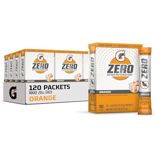 Gatorade G Zero Sports Drink Mix Powder Packets, Orange, Electrolyte Powder Drink Mix for Hydration, Zero Sugar, Total 120 Packets