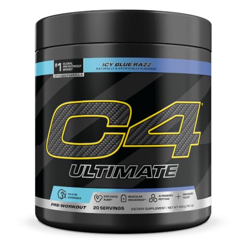 Cellucor C4 Ultimate Pre Workout Powder ICY Blue Razz - Sugar Free Preworkout Energy Supplement for Men & Women - 300mg Caffeine + 3.2g Beta Alanine + 2 Patented Creatines - 20 Servings