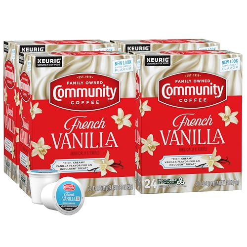 Community Coffee French Vanilla Flavored 96 Count Coffee Pods, Medium Roast, Compatible with Keurig 2.0 K-Cup Brewers, 24 Count (Pack of 4)
