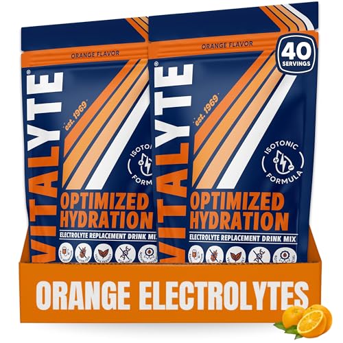 Vitalyte Electrolyte Powder Drink Mix, Isotonic Electrolyte Hydration Mix, Gluten Free Post Workout Powder Mix, Pack of 2, 35 oz. Each, Orange Flavor