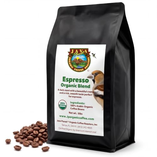 Low Acid Organic Coffee  Whole Bean, Mold-Free & Stomach Friendly by Java Planet, Espresso Blend Coffee, Dark Roast, Smooth Full Flavored, 5LB Bag