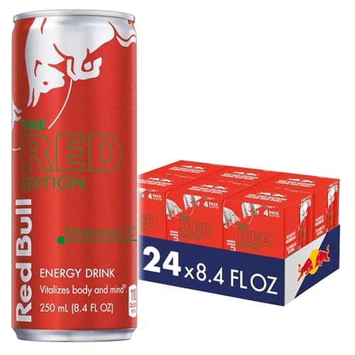 Red Bull Red Edition Energy Drink, Watermelon, with 80mg Caffeine plus Taurine & B Vitamins, 8.4 Fl Oz, 6 Packs of 4 Cans (Pack of 24)
