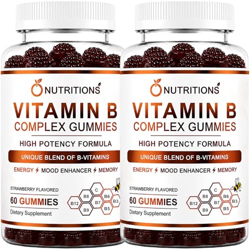 O NUTRITIONS Vitamin B Complex Vegan Gummies with Vitamin B12, B7 as Biotin, B6, B3 as Niacin, B5, B6, B8, B9 as Folate for Stress, Energy and Healthy Immune System (2 Pack)