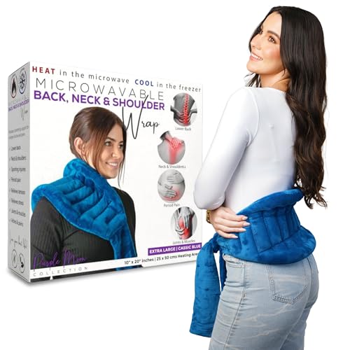 Microwavable Heating Pad for Back Pain Relief Moist Heat Pack for Neck & Shoulders Microwave Wheat Bag with Long Ties Reusable Hot Cold Therapy Wrap for Cramps, Stress & Muscle Relaxation XL 71
