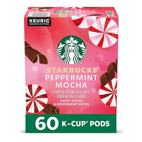 Starbucks K-Cup Coffee Pods, Peppermint Mocha Naturally Flavored Coffee for Keurig Brewers, 100% Arabica, Limited Holiday Edition, 6 Boxes (60 Pods Total)
