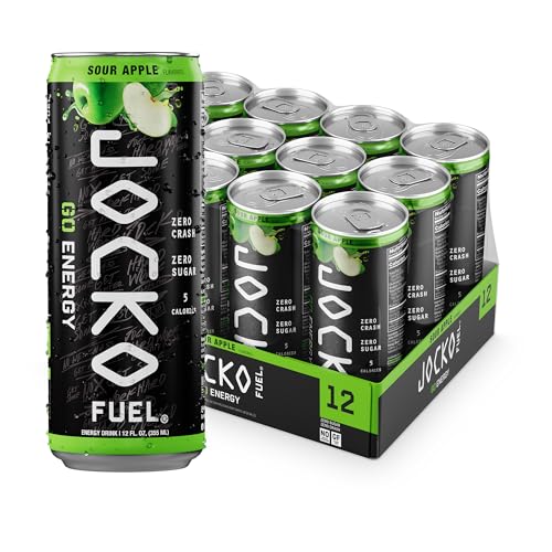 Jocko GO Energy Drink - Keto, Vitamin B12, Vitamin B6, Electrolytes, L Theanine, Magnesium- Energy Boost, Sugar Free Nootropic Monk Fruit Blend - 12 Pack (Sour Apple)