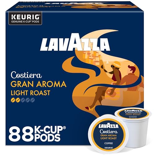Lavazza Costiera Gran Aroma, Single-Serve Keurig K-Cup Pods, Light Roast Coffee, 88-Count Box (4 Packs of 22)