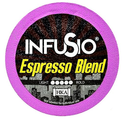 InfuSio Coffee Pods 96 Count Espresso Blend Dark Roast Single serve Coffee pods for Keurig K Cups Brewers - InfuSio Premium Roasted Keurig 2.0 Compatible