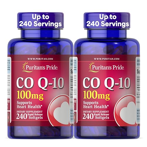 Puritan's Pride Coenzyme CoQ10 100mg, Dietary Supplement for Heart Health, Blood Pressure, Oral Gum Health, and Healthy Aging Support, 240 Rapid Release Softgels, 2-Pack