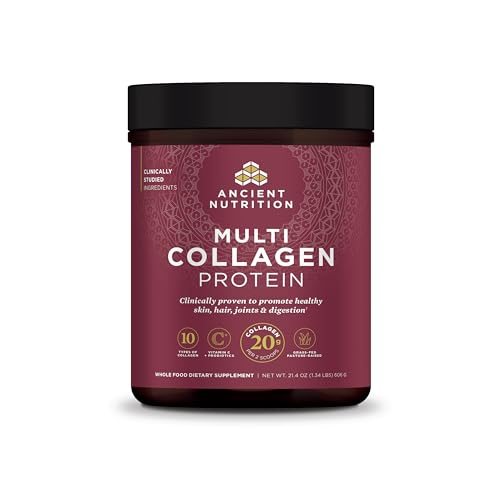 Ancient Nutrition Collagen Peptides Powder, Multi Collagen Protein, Women & Men, Vitamin C, Probiotics, Hydrolyzed Collagen, Supports Skin, Joints, Gut Health, Unflavored, 60 Servings