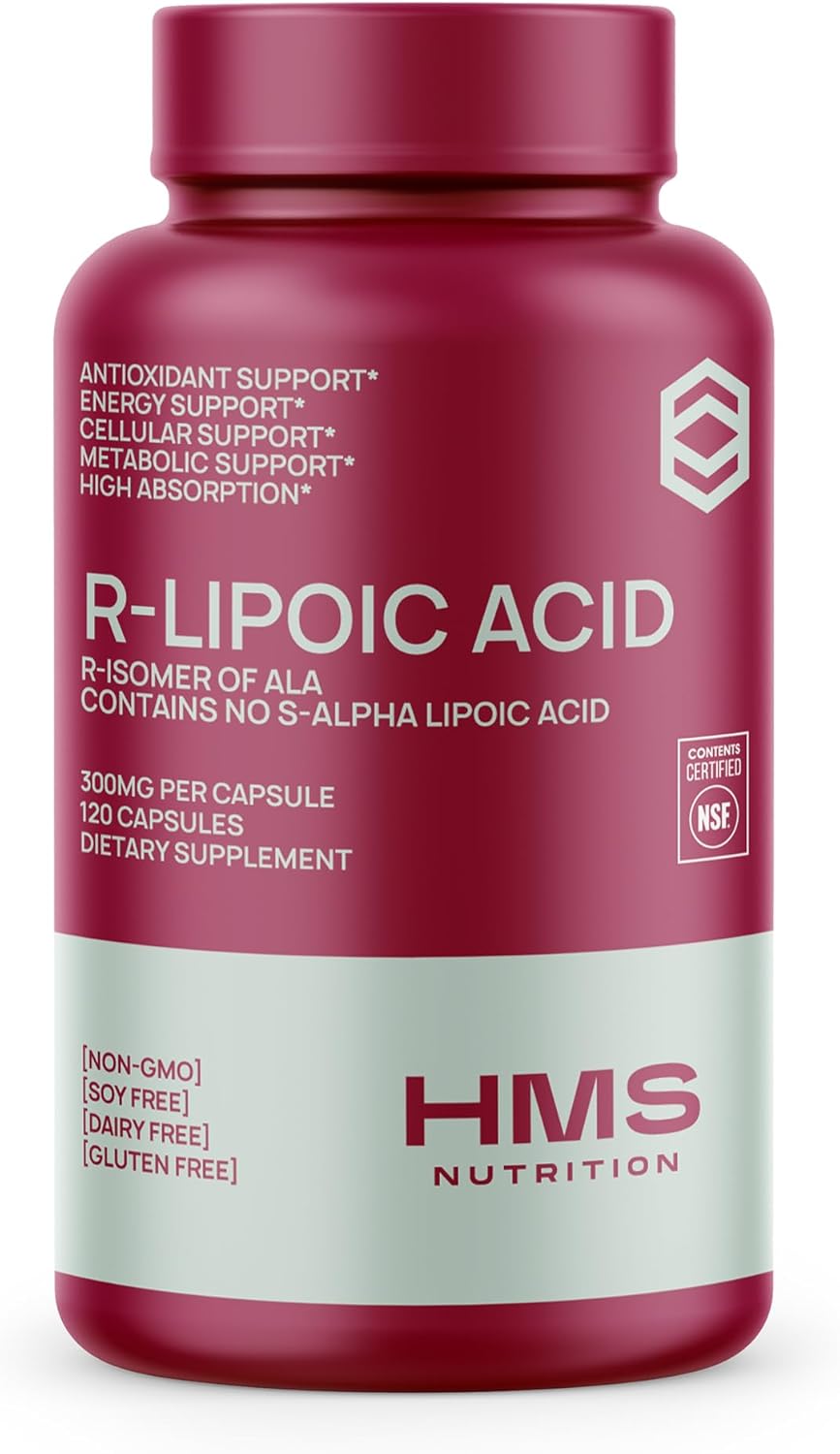 Stabilized R-Lipoic Acid 300mg Per Serving, R Alpha Lipoic Acid ALA Supplement Antioxidant for Nerve, Energy & Metabolism Support, NSF Certified Supplements,Non-GMO & Vegan,120 Capsules,4 Month Supply