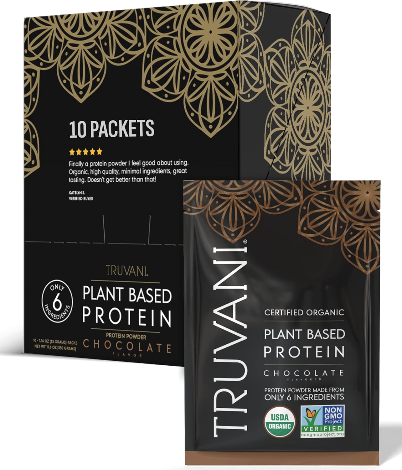 Truvani Vegan Pea Protein Powder | Chocolate | 20g Organic Plant Based Protein | Single Serving Travel Packets | 10 Servings | Keto | Gluten & Dairy Free | Low Carb | No Added Sugar