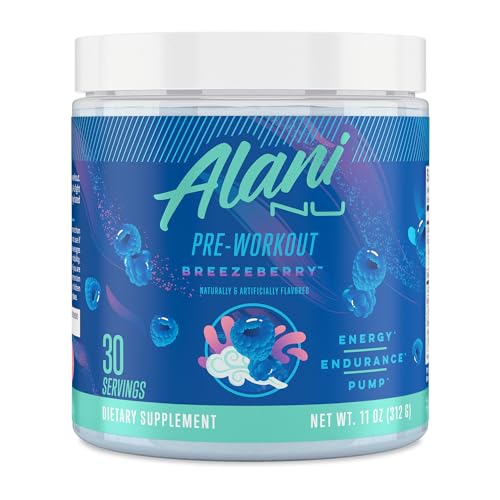 Alani Nu Pre Workout Powder BREEZEBERRY, Amino Energy Boost, Endurance Supplement, Sugar Free, 200mg Caffeine, L-Theanine, Beta-Alanine, L-Citrulline, 30 Servings