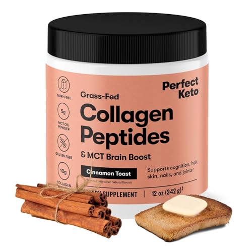 Perfect Keto Collagen Peptides Protein Powder with MCT Oil, Hydrolyzed Collagen, Type I & III Supplement, Gluten Free, Grass Fed, Low Carb, Keto Coffee Creamer, Collagen for Women & Men, Cinnamon Toast