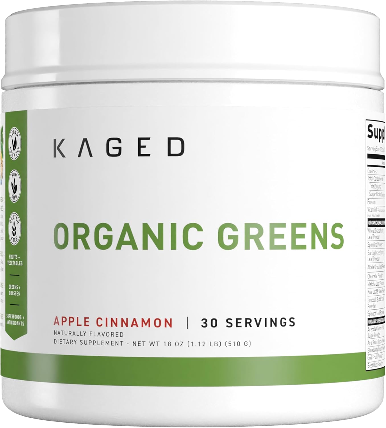 Kaged Organic Greens Powder | Apple Cinnamon | Outlive 100 Superfood & Greens Powder | Apple Cider Vinegar, Supergreens, Ashwagandha | Vitamins & Minerals | Supplements for Men & Women | 30 Servings