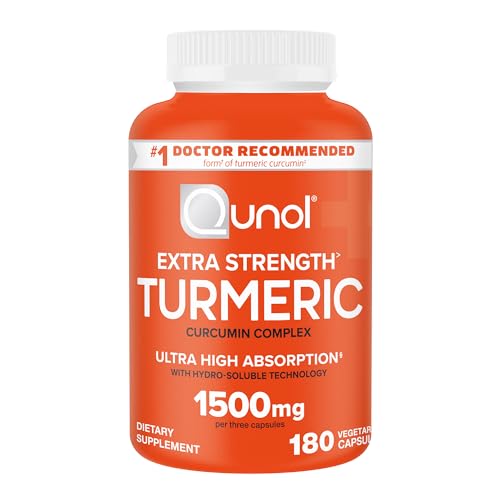 Qunol Turmeric Curcumin Supplement, Turmeric 1500mg With Ultra High Absorption, Joint Support Supplement, Extra Strength Turmeric Capsules, 2 Month Supply, 180 Count (Pack of 1)