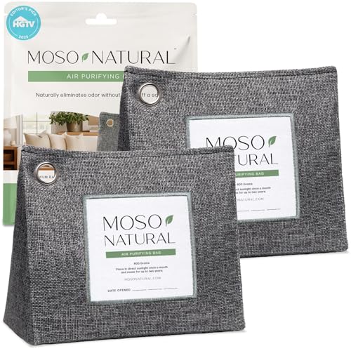 Moso Natural Air Purifying Bag 600g, Premium Bamboo Charcoal Odor Absorber, Room Deodorizer for Large Spaces, Bedroom, Kitchen, Basement, Pet Odor Eliminator for Home, 21oz Charcoal Bags (2 Pack)