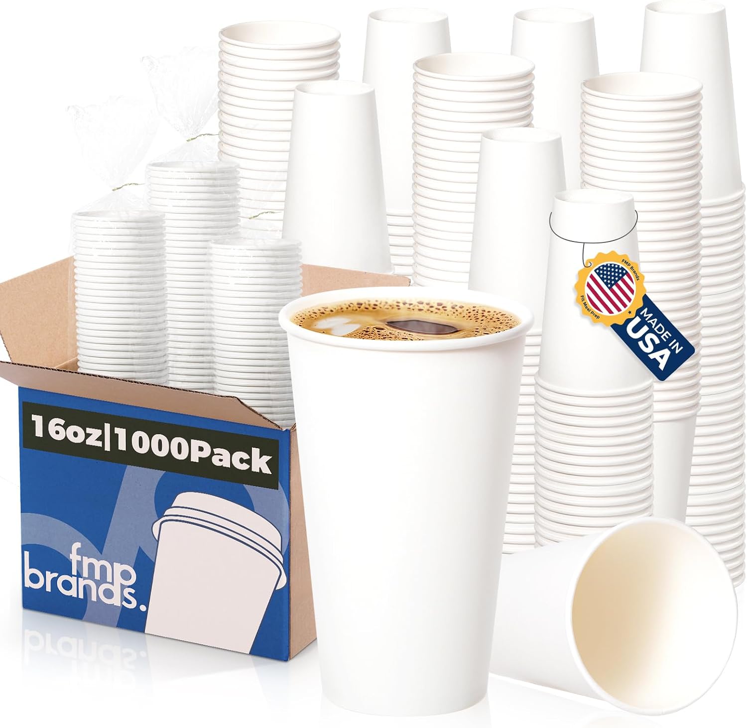 Fit Meal Prep 1000 Pack 16 oz Disposable Paper Coffee Cups, Premium White Hot Cups for Hot/Cold Beverage, Durable Thickened Paper Cup Bulk for Party, Office, Bussines, Home, Bistros, Events