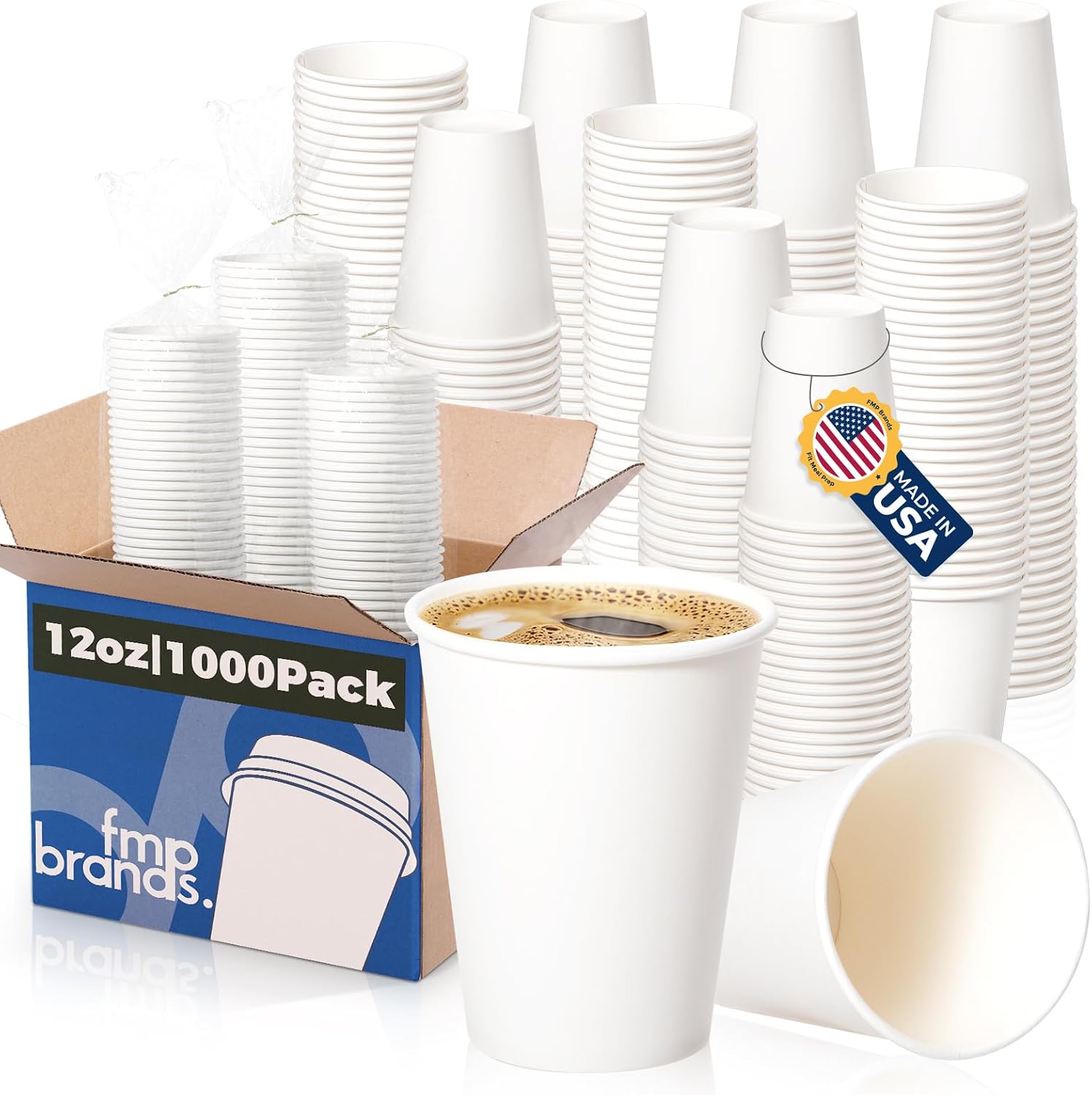 Fit Meal Prep 12 oz Coffee Cups 1000 Count, Premium Disposable Paper Hot Cups for Hot/Cold Beverage, Durable Thickened Paper Cups Bulk for Office, Bussines, Cafes, Bistros, Party