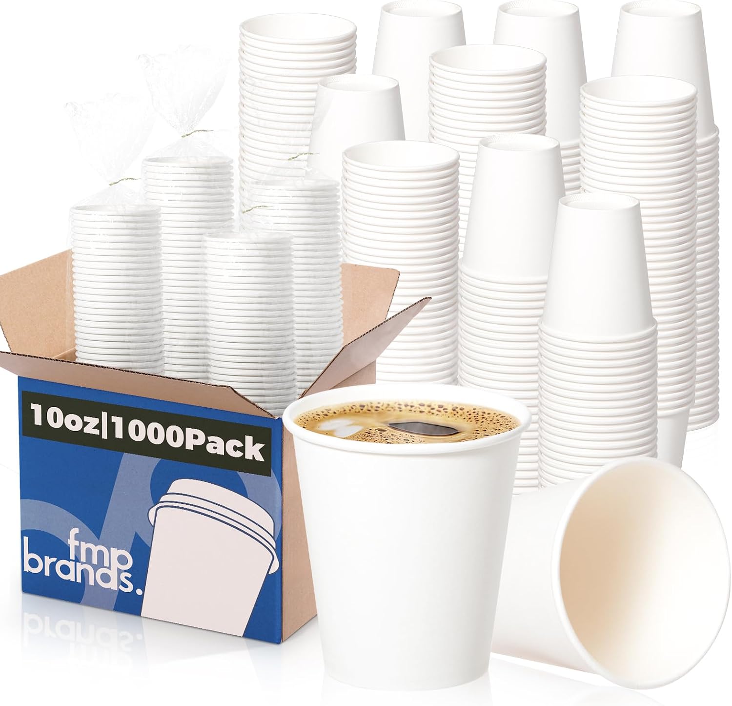 Fit Meal Prep 1000 Pack 10 oz Disposable Paper Coffee Cups, Premium White Hot Cups for Hot/Cold Beverage, Durable Thickened Paper Cup Bulk for Party, Office, Bussines, Home, Bistros, Events