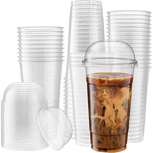 [100 Sets - 32 Oz] 32 Ounce Crystal Clear PET Cups With Dome lids for Iced Coffee, Cold Drinks, Milkshake, Slush Cups, Smoothy's, Slurpee, Party's, Plastic Disposable Cups