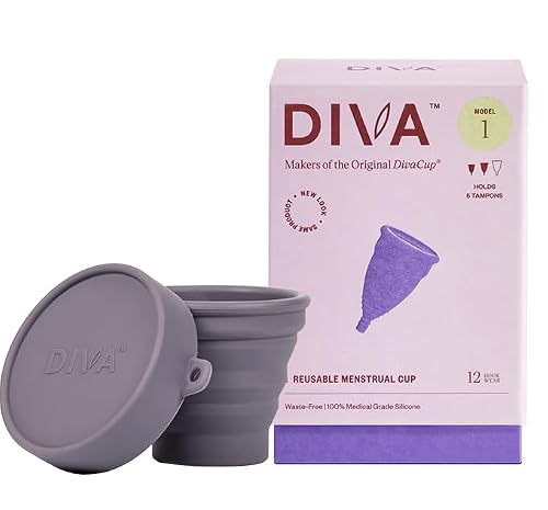 DIVA Cup & Shaker - Medical Grade Silicone Cup for Period Care - Reusable Menstrual Cup with Shaker for On-The-Go Cleansing - Wear Up to 12 Hours - Model 1 (for Medium to Heavy Flow)
