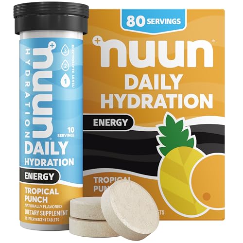 Nuun Energy Electrolyte Tablets with Ginseng, Caffeine from Green Tea Extract, Vitamin B12, B6, B5, Magnesium & 4 Other Electrolytes, Gluten Free & Vegan, Tropical Punch, 8 Pack (80 Servings Total)