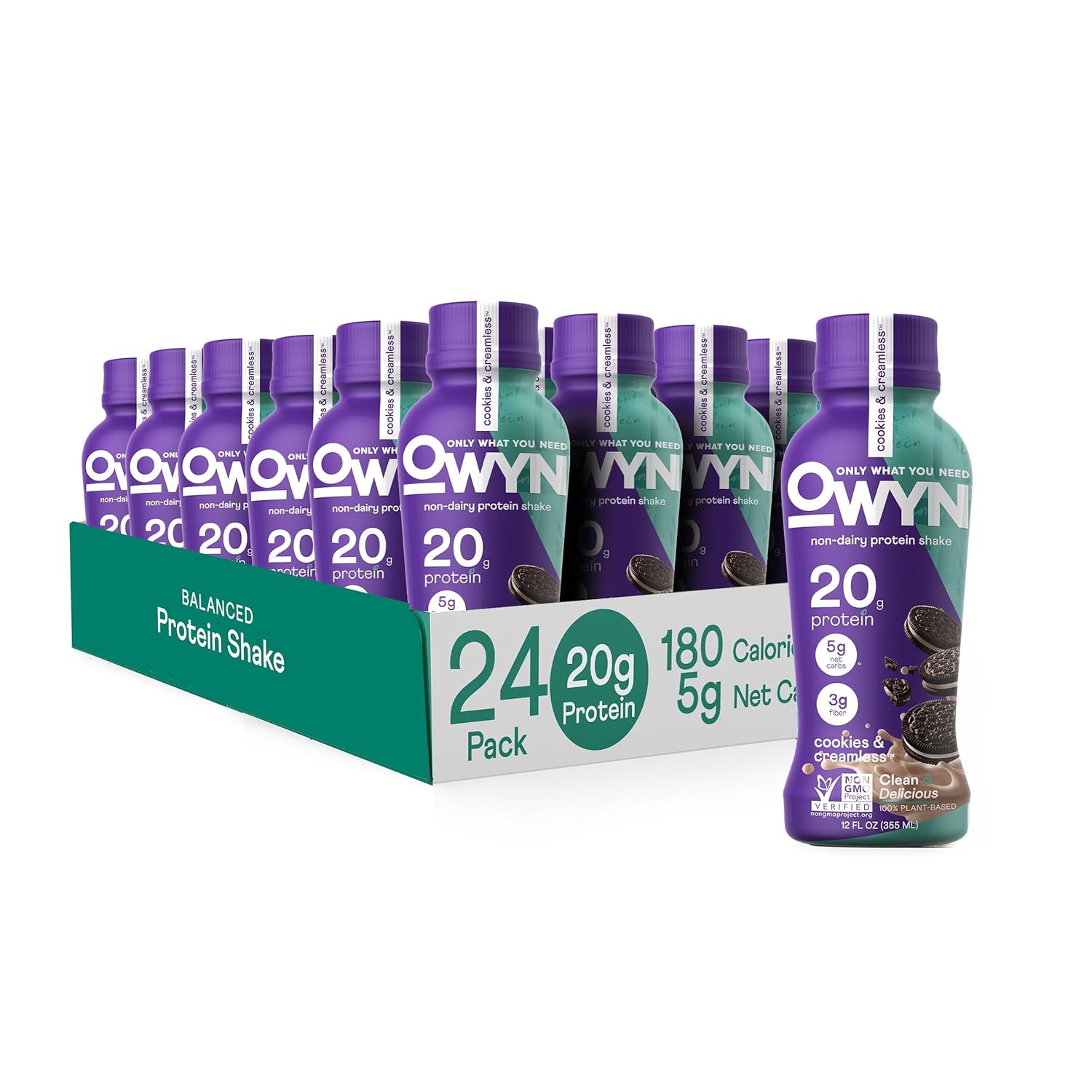OWYN Only What You Need Vegan Protein Shake, Cookies & Creamless, 20g Plant Based Protein, Omega-3, Prebiotic Supplements, Superfoods Greens Blend, Gluten-Free, Soy-Free, Non-GMO (24 Pack)