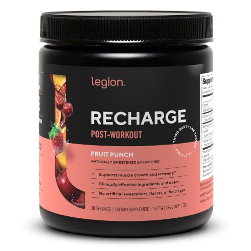 LEGION Recharge Post Workout Supplement - All Natural Muscle Builder & Recovery Drink with Micronized Creatine Monohydrate. Naturally Sweetened & Flavored, Safe & Healthy (Fruit Punch, 30 Serve)