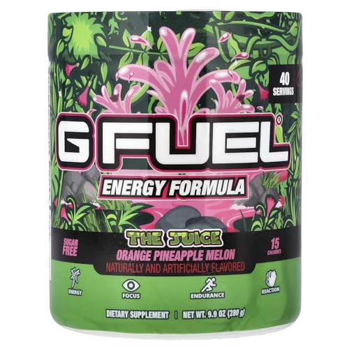 G Fuel The Juice Energy Drink Powder, Pre Workout Caffeine Mix for Gaming, Sugar Free Focus Amino, Vitamin + Antioxidants, 9.9oz (Pineapple & Melon Punch, 40 Servings)